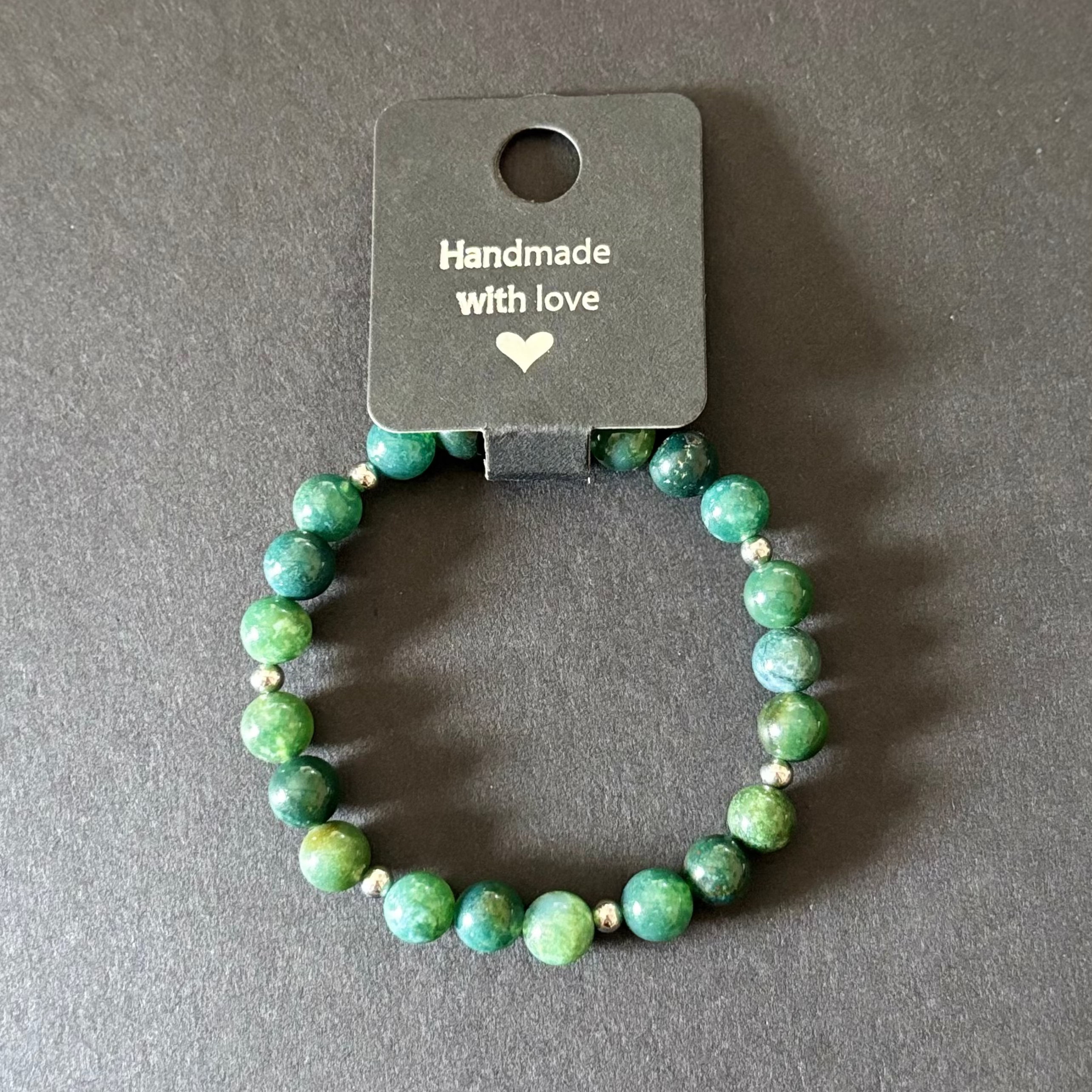 Schmuck von Mary Nightmare Moosachat Edelstahl Perlen grün 8 mm Durchmesser