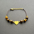 Armband aus Tigerauge mit goldfarbenem Edelstahl Herz und Hummerverschluss
