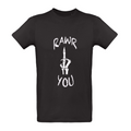 weißer Rawr you und Mittelfinger Print auf schwarzem unisex T-Shirt